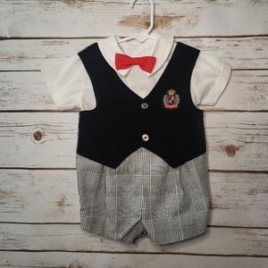 Vintage Baby Boy Black Velvet Vest Romper Sz 6-9mo,British Army Garter Patch